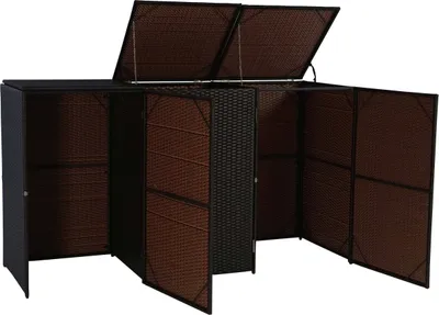 Zdjęcie produktu dla pokrywa na 3 kosze na śmieci HWC-E25, pokrywa na kosz na śmieci, polirattan 3x120l ~ brązowy