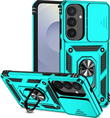 Image de Étui pour Samsung Galaxy S26+ étui double couche avec cache coulissant pour appareil photo et support annulaire vert menthe