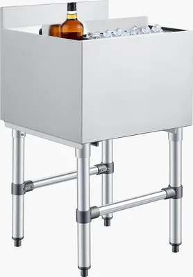 Produktbild von VEVOR Gastronomie Eisbehälter 46,7 L, Edelstahl Untertheken-Eisbehälter 455 x 455 x 850 mm mit Schiebedeckel, Flaschenhaltern & Verstellbaren Füßen, für Bar, Restaurant & Pub, NSF-