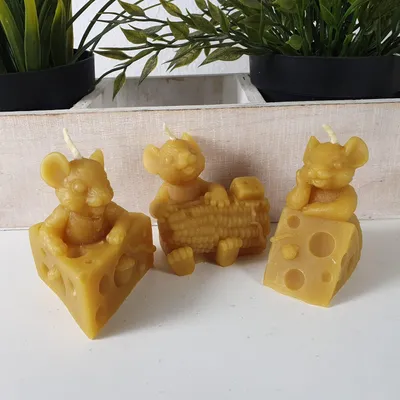 Zdjęcie produktu dla Świeczka z wosku pszczelego, zabawna myszka, zestaw 3 sztuki, 6 cm