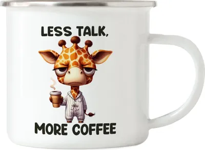 Produktbild von Less Talk More Coffee Lustige Giraffe Emaille Tasse Kaffee Spruch Morgenmuffel Geschenkidee