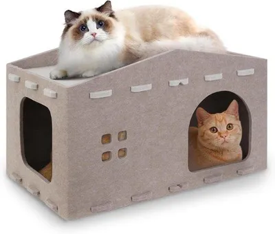 Image de Maison pour chats pour 2 chats jusqu'à 10 kg - 2 étages – Crème 52 x 32 x 29 cm