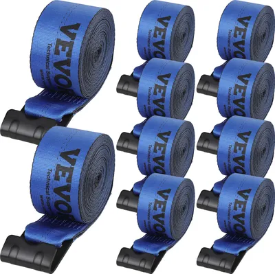 Image de Sangles de treuillage VEVOR, 4" x 30', capacité de charge de 6000 lbs, résistance à la rupture de 18000 lbs, sangles pour camions avec crochet plat, pour remorques, fermes, sauvetages, protection des arbres, bleu (pack de 10)