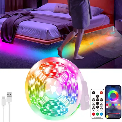 Produktbild von RGB LED Strip mit Bewegungsmelder,10M Led Streifen Fernbedienung APP, Led Lichtband 28Modi Musik Sync USB Selbstklebend Schlafzimmer Treppe Flur