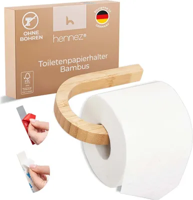 Produktbild von Hennez Toilettenpapierhalter ohne Bohren - Bambus-Design - einfaches Ankleben