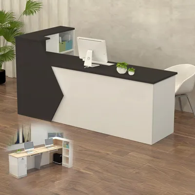 Obrázek produktu pro Pult recepce, prodejní pult, dřevěný s úložným prostorem, rozměry 280x60x100 cm, barva černá/bílá