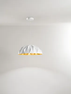 Immagine prodotto di Lampada a Sospensione LED Design Moderno Struttura in Metallo e Acrilico Bicolore Bianco Opaco e Oro Opaco, 20W 3000K - Perenz