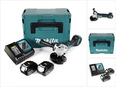 Image de Makita DGA 517 RFJ Meuleuse d'angle sans fil 18 V 125 mm + 2x Batteries 3,0 Ah + Chargeur + Coffret de transport Makpac 3