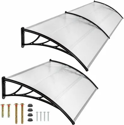 Produktbild von Defacto Vordach Überdachung Haustürvordach Polycarbonat-Solide klar inkl. Montagematerial 100x190cm Kunststoff schwarz