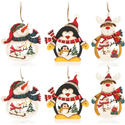 Productafbeelding van com-four® 6 houten kerstornamenten voor de kerstboom - Kerstdecoratie van hout - Houten versiering voor kerst, met kleurrijke motieven - Decoratie voor de kerstboom