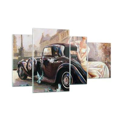 Produktbild von Bilder auf glas - frau retro stil - 120x70cm - Glasbilder - Wandbilder - Kunstdruck - zum Aufhängen bereit - Wanddekoration aus Glas - Glas Bilder - Wandbild auf Glas - 4 Teile - GDL120x70-3467