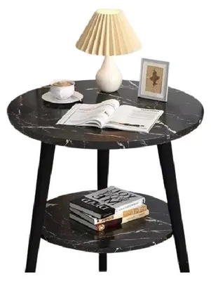 Zdjęcie produktu dla Stolik Kawowy Marmurkowy Dwupoziomowy 60X60X62Cm Czarny Marmur