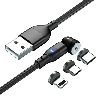Produktbild von 540° 3 in 1 Magnet Ladekabel Universal Handy für Apple iPhone Samsung Huawei Lenovo Xiaomi Micro USB Typ C LED - 1 Meter Laden (Ohne Datentransfer)
