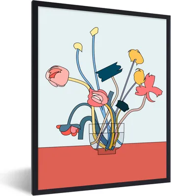Produktbild von MuchoWow® Gerahmtes Poster Blumen - Retro - Pastell 60x80 cm - Poster mit Schwarzem Bilderrahmen Wandposter Rahmen Foto Bilder - Premium - Wanddeko Wohnzimmer