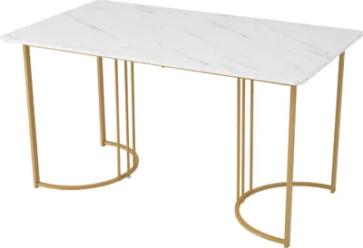 Produktbild von Flieks Esstisch Rechteckig, Küchentisch Esszimmertisch mit Golden Metallbeinen, Esszimmertisch Arbeitstisch Marmoroptik, Weiß, 140x80x75cm