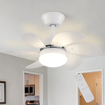 Obrázek produktu pro ZMH Stropní ventilátor s osvětlením a dálkovým ovládáním Tichý - stropní lampa Obývací pokoj 6 lopatek Ø75 cm Ventilátor Časování Stropní světlo Ventilátor Léto/Zima do ložnice Kuchyně Jídelna/Bílá