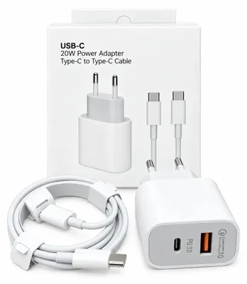 Produktbild von USB C Ladegerät Schnellladegerät 20W Netzladegerät mit USB C Kabel PD 3.0 QC 3.0 USB A Weiß