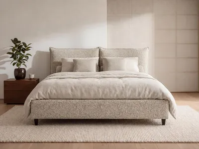 Produktbild von ELVORA DESIGNE Polsterbett 180x200, Modernes Skandi-Bett mit Stauraum & Gasdruckdämpfer, Wasserabweisend, Beige