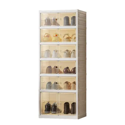 Produktbild von OFMOTRA Schuhschrank weiß 6 Ebenen Schuhregal Schuhkommode für 12 PaareTransparente Schranktür faltbar 116,8x45x35,1cm Schuhboxen Aufbewahrungsboxen
