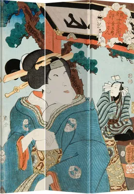 Immagine prodotto di Divisorio per la stanza di Asianliving Divisorio per la stanza di parete spagnola Divisorio per la stanza divisorio per la privacy Schermo giapponese orientale cinese L120xH180cm Tela stampata su due lati Asiatico