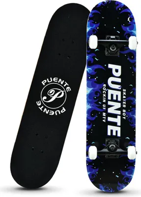 Produktbild von Vierrad-Skateboard Double Rocker Printed Skate Board für Anfänger Blaue Flamme