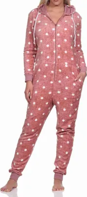 Produktbild von Kuschelig warmer Damen Jumpsuit Schlafanzug Overall aus  in Tupfen Punkte Optik ; rosa , 36