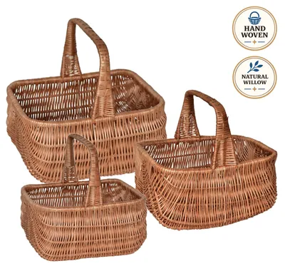 Imagen del producto de Conjunto de 3 cestas de mimbre estilo holandés, tejidas a mano con mimbre natural