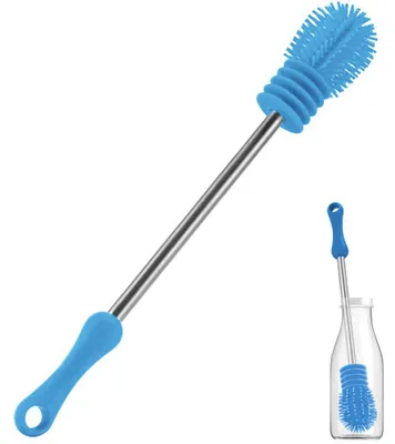 Produktbild von Silikon-Flaschenreinigungsbürste mit langem Griff, 27,5 x 4 cm, für Babyflaschen, Sportflaschen, Vasen, Gläser, ideal für Flaschen mit kleinem Durchmesser