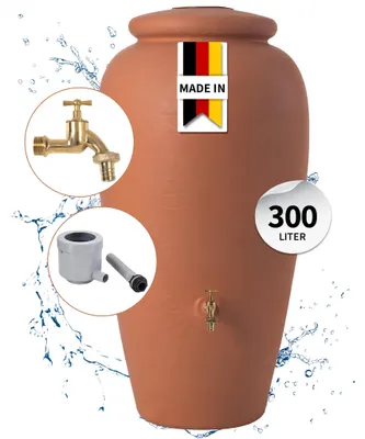 Productafbeelding van GARANTIA amfoor compleet SET 300 L terracotta incl. messing uitloopkraan en regenpijp-aansluiting, AI-gegenereerde afbeelding