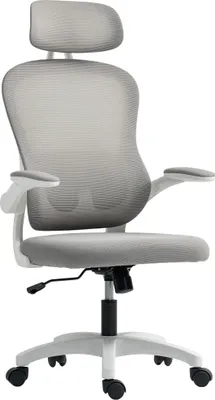 Produktbild von Bürostuhl Netzrücken ergonomisch, Schreibtischstuhl höhenverstellbar, klappbare Armlehnen, Wippfunktion, Grau | 64x62x115 cm | 10,5 kg