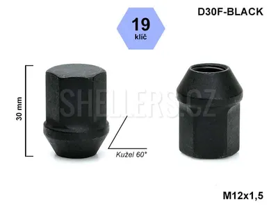Obrázek produktu pro Kolová matice M12x1,5 kužel, klíč 19, černá D30-BLACK-HAD1/S, výška 30mm