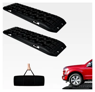Produktbild von 2 Stück Offroad-Traktionsmatten Anfahrhilfe für Schlamm, Sand und Schnee, Reifenleiter mit Aufbewahrungstasche für Geländewagen, Wohnmobile, PKW und LKW, Schwarz