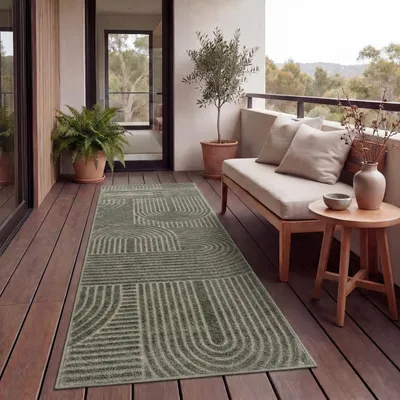 Immagine prodotto di Tappeto per esterni resistente alle intemperie Balcone Soggiorno Scandinavo Boho Unicolore Verde Dimensioni 80x150 cm