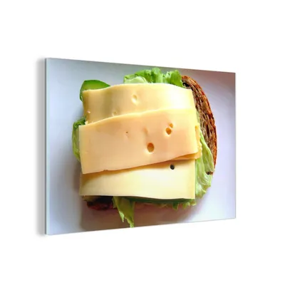 Obrázek produktu pro MuchoWow® Obrazy na skle - Nástěnné obrazy - Fotografie na skle Chléb - Sýr - Gouda 90x60cm Nástěnná dekorace ze skla - akrylová malba na sklo - akrylové obrazy
