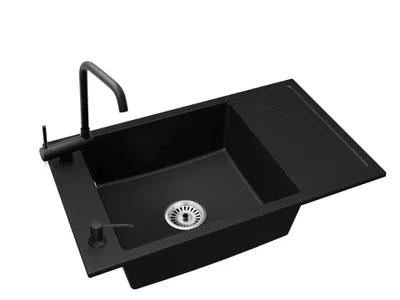 Produktbild von Küchenspüle Einbecken LUIS mit Abtropffläche + Siphon + Unterfenster Armatur + Seifenspender