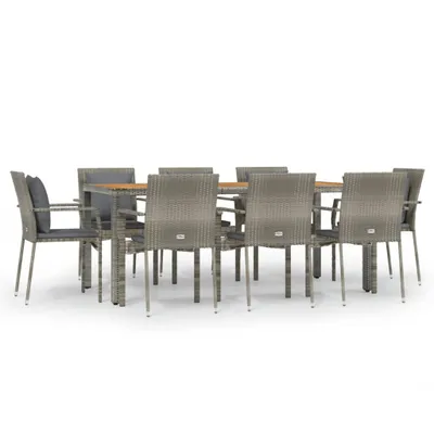 Obrázek produktu pro vidaXL 9dílný zahradní jídelní set s polštáři Grey Poly Rattan