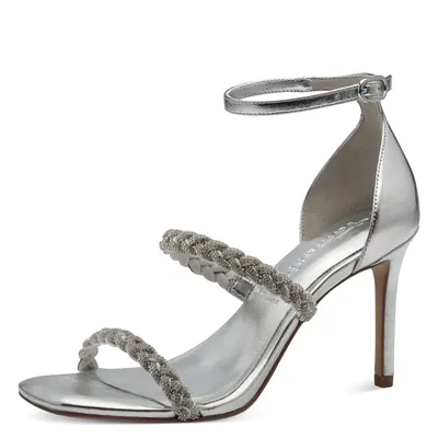 Produktbild von Tamaris Damen Sandalette geflochten Strass Stiletto Karree 1-28035-42, Größe:36 EU, Farbe:Silber