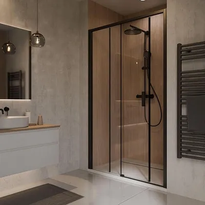 Produktbild von Duschschiebetür Sunny 120x200 cm Schwarz Matt – Duschwand in Nische ESG Glas 6 mm, Schiebetür Dusche, platzsparend, verstellbar, rahmengeführt