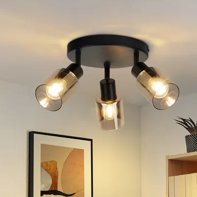 Obrázek produktu pro ZMH stropní reflektor vintage 3 plameny průmyslové stropní svítidlo černé stropní svítidlo E14 retro stropní reflektor předsíň ze skla a kovu otočný reflektor do kuchyně obývací pokoj bez žárovek