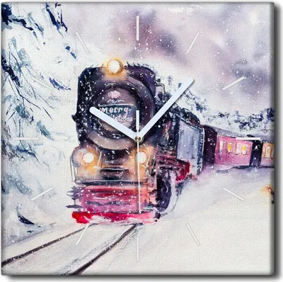 Produktbild von Coloray Uhr auf Leinwand 30x30 cm Wand Uhr Dekoration Wohnzimmer Segeltuch weiße Zeiger -Schneezuglandschaft.