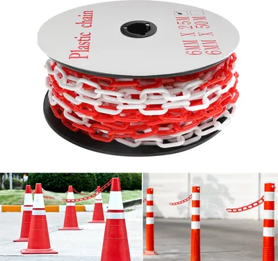 Image de Chaîne de délimitation TolleTour Chaîne en plastique rouge blanche de 6mm d'épaisseur pour les parkings et les barrières de parking 50m