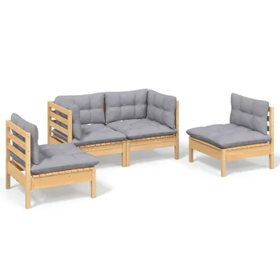 Produktbild von vidaXL 4-tlg. Garten-Lounge-Set mit Grauen Kissen Kiefer Massivholz