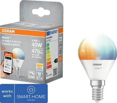 Produktbild von Osram Smart+ LED Tropfenlampe dimmbar P45 E14/4,9W(40W) weiß 470 lm 2700 4000 6500 K einstellbares weiß Matter
