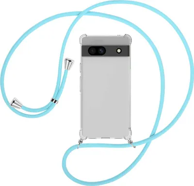 Produktbild von Handykette Backcover-Schutzhülle mit Band (Metall silberfarben) für Google Pixel 7a - himmelblau