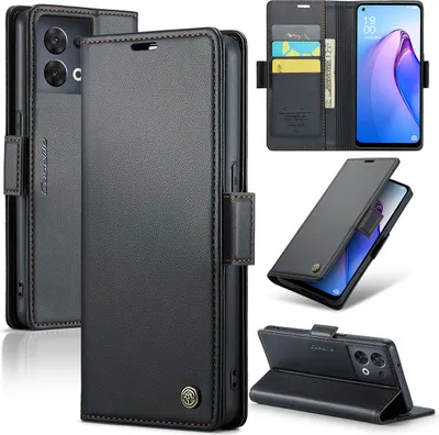 Image de OPPO Reno8 5G Case, RFID Blocking Card, Advanced Flip Leather Case with Stand Function for OPPO Reno8 5G Black
