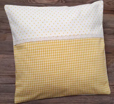 Immagine prodotto di Copricuscino 40x40 cm stile country giallo bianco cotone