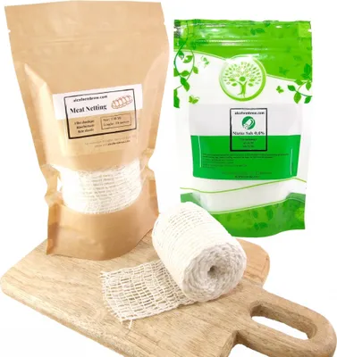 Produktbild von Fleischnetz 150mm / 10mts + Pökelsalz 0.6% 100g - Schinkennetz, Räuchernetz, Nitritsalz
