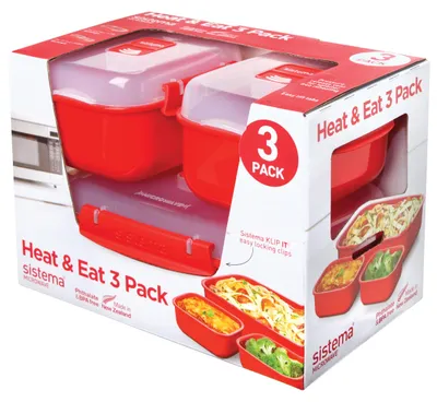 Produktbild von Sistema Microwave-Heat & Eat Mikrowellen-Brotdosen Set, 3 rechteckige Dosen, BPA-frei