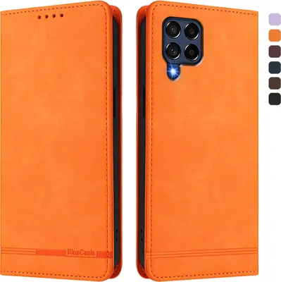 Produktbild von Hülle für Samsung Galaxy M53 5G, Retro Kunstleder Ständer Klapphülle mit Kartenfächer und Magnetische Orange