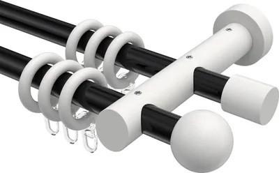 Produktbild von Interdeco Gardinenstange / Vorhangstange Schwarz / Weiß, Typ Talena Luina (Kugel), 20 mm Ø 2-läufig, 260 cm